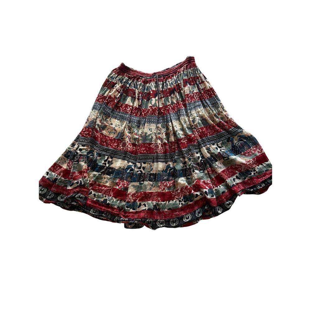Midi Skirt Boho Cottagecore Bantu Womens XL XXL Red Blue Floral Cotton Tiered